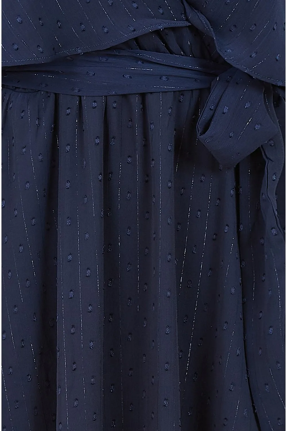 Yumi Navy Wrap Midi Dress With Flutter Sleeve